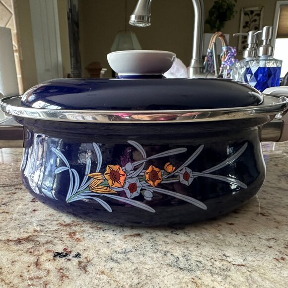 Vintage Sanko Ware Kikyo Porcelain Clad Steel Enamelware Lidded Pot Cookware NEW - Picture 2 of 7